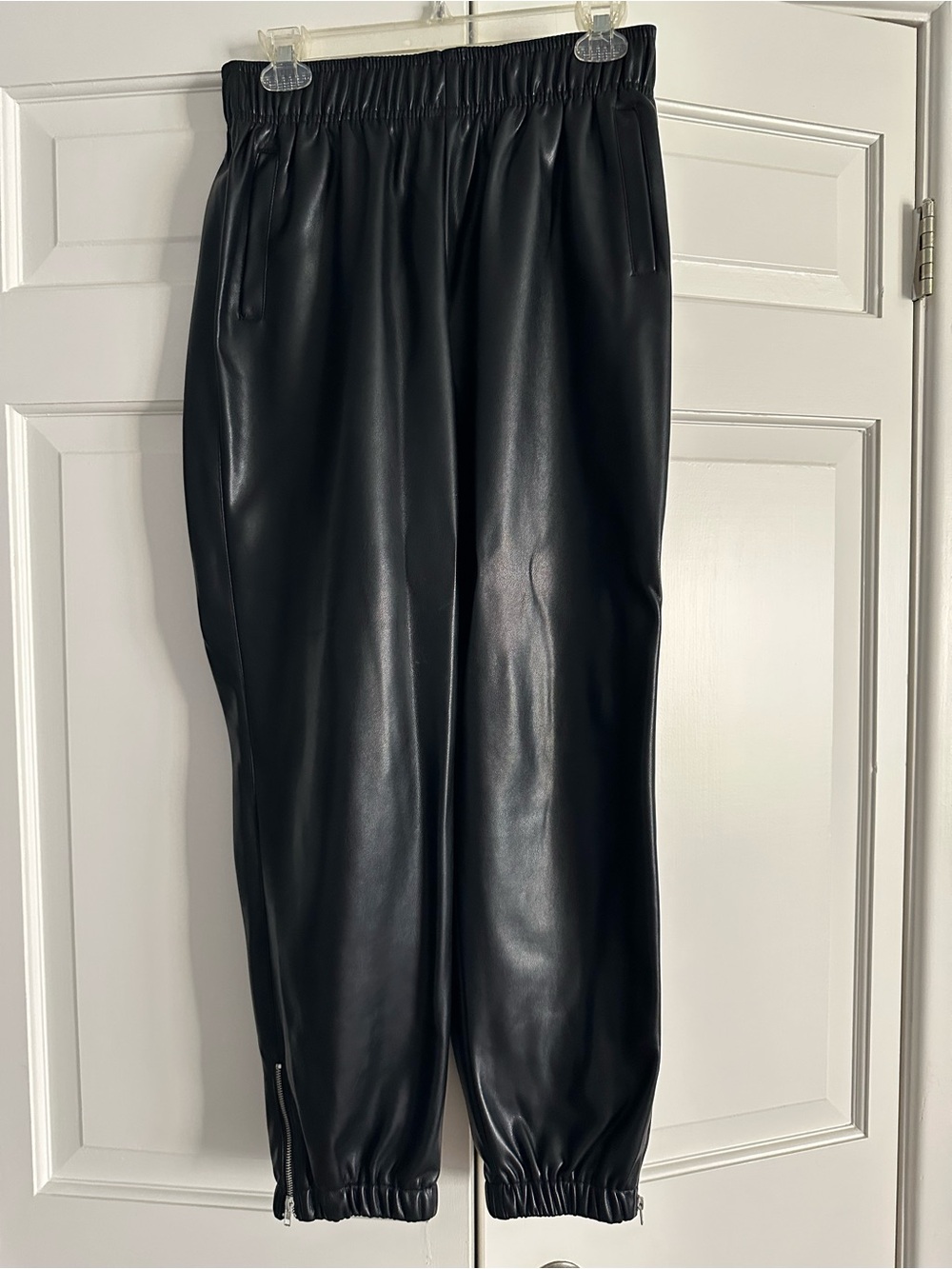 Avec Les Filles Black Faux Leather Joggers